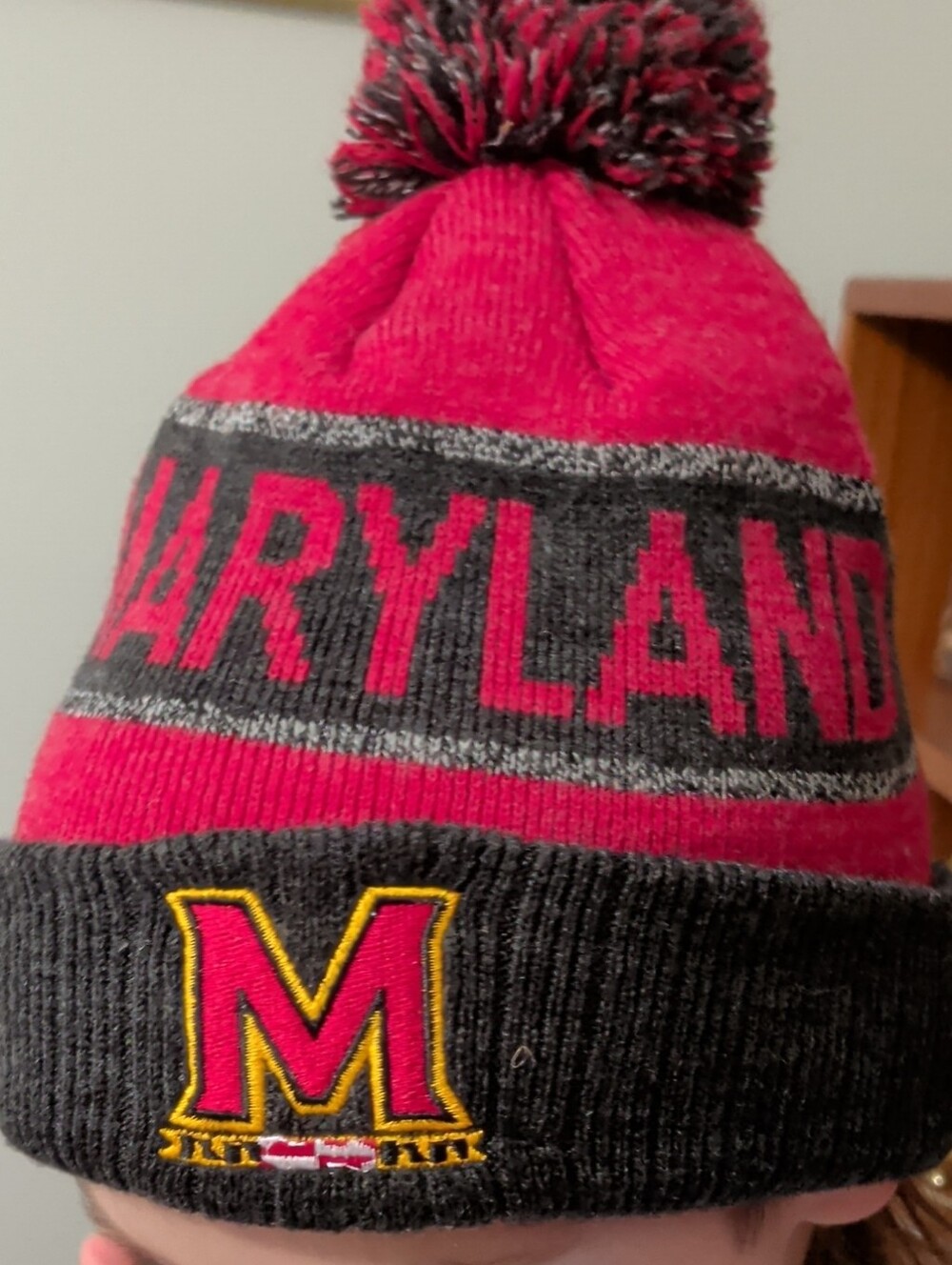 Kids Pom Beanie Maryland Terrapins Hat - Red & Gray